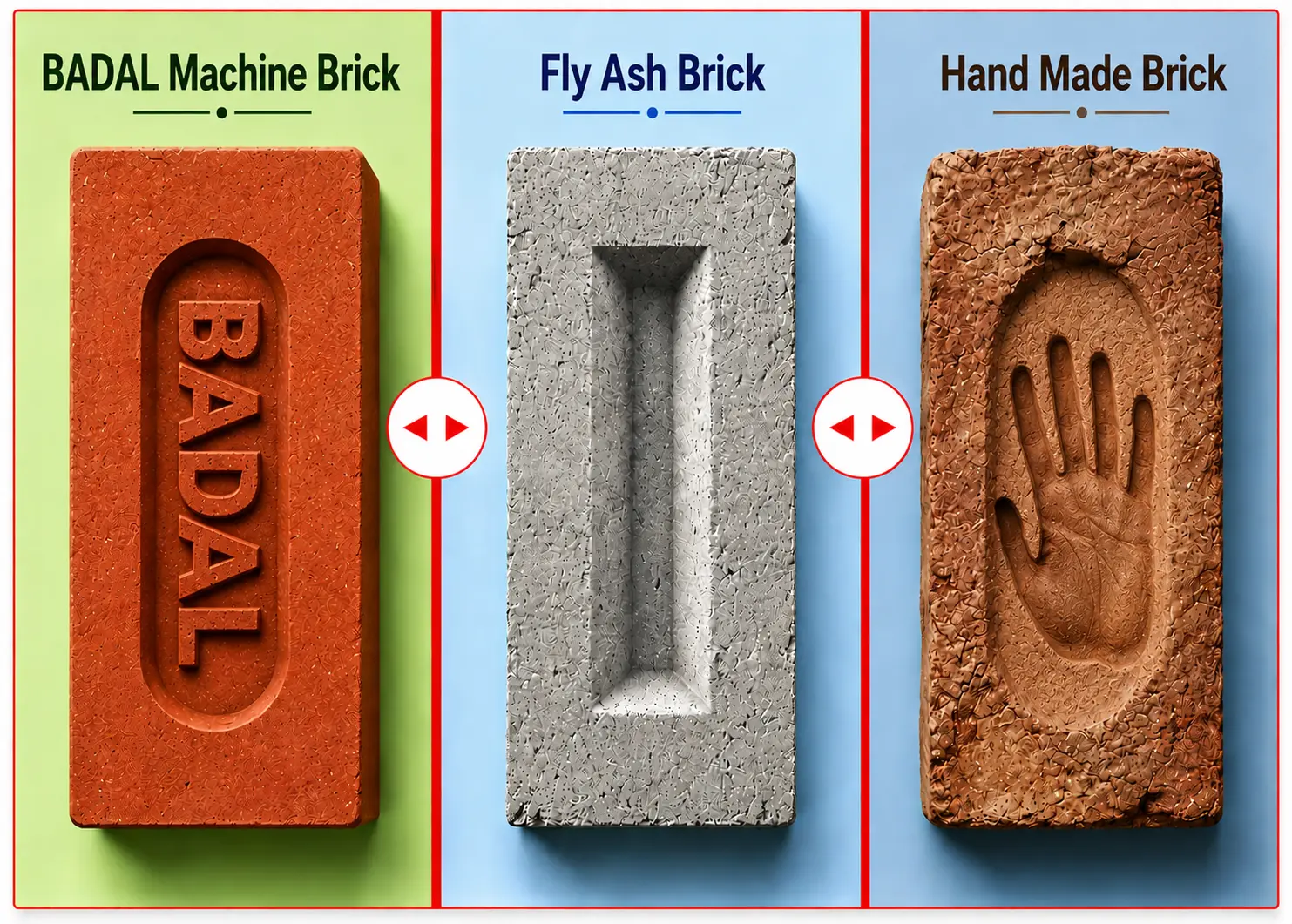 Badal Machine Brick vs Fly Ash Brick vs Hand Made Brick comparison